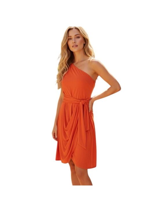 Alice + Olivia Dresses & Skirts - Alice + Olivia Vibrant Orange Silk One-Shoulder Draped Mini Dress Size 10